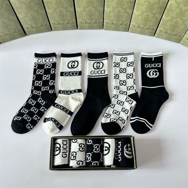 Gucci グッチハイブランド ソックス 綿製コットン 靴下 メンズ 通気性浅口ソックス 女の子好き 韓国ブランドソックス 男女兼用 ファッション 5足セット