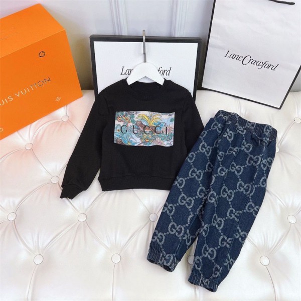 Gucci グッチブランドスウェット 上下セット セットアップ キッズ ボーイズ 100 - 160cm パーカー 長袖 スポーツウェア デニム ジーンズ 切り替 ゆったり カジュアル アウター ジャージ 男の子 ジュニア服 運動着 春 秋 冬