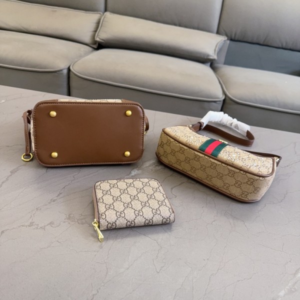 Gucci グッチブランド ハンドバッグ 斜め掛けカバン 財布 3点セット ハイブランド肩掛けバッグブランド男女兼用レディースバケットバッグブランドカジュアルバッグ