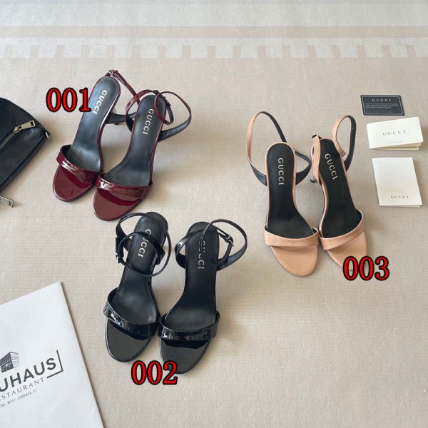 Gucci グッチブランドアンクルストラップ サンダル ハイヒールサンダル バックル ハイヒール8.0cm チャンキーヒール レディース ハイヒール 美脚 225~255