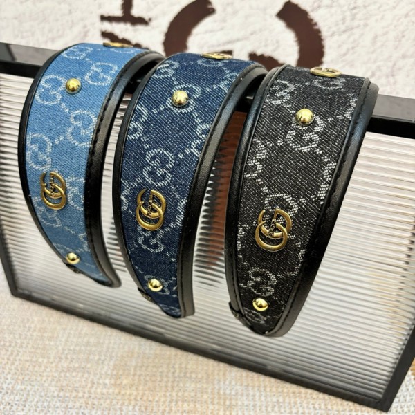 Gucci グッチハイブランド幅広 カチューシャ 太め ヘアバンド デニム リベット 小顔 洗顔用 ヘアアクセサリー ズレにくい 痛くない くすみカラー 秋冬 韓国 大人可愛い レディース 