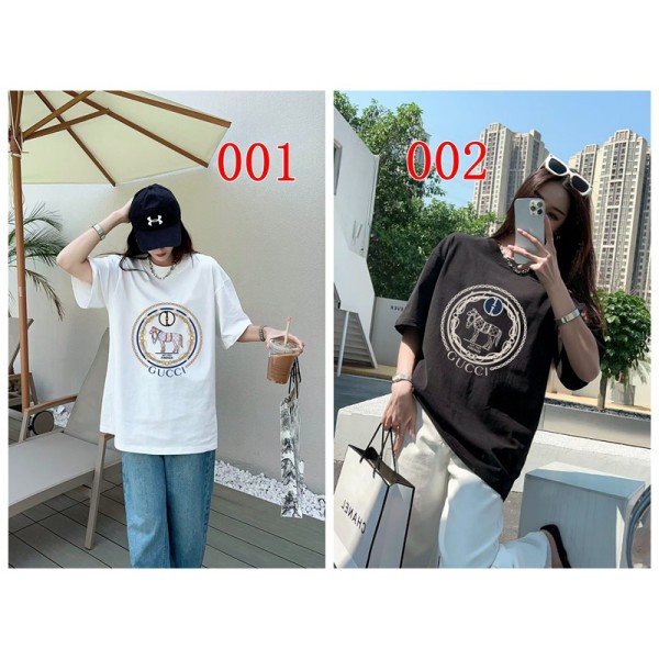 Gucci グッチブランド黒白tシャツオーバーサイズブランドペア揃いtシャツ高品質ブランド 服 コピー 激安屋Tシャツカットソーペアカップル XS¬5XL