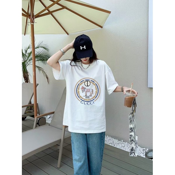 Gucci グッチブランド黒白tシャツオーバーサイズブランドペア揃いtシャツ高品質ブランド 服 コピー 激安屋Tシャツカットソーペアカップル XS¬5XL