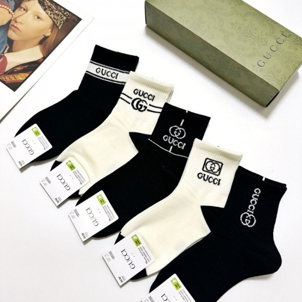 Gucci グッチハイブランド ソックス 綿製ブランドミドルソックス 高品質上質な コットン ソックス くつしたブランドソックス 男女兼用 ファッション5足セット