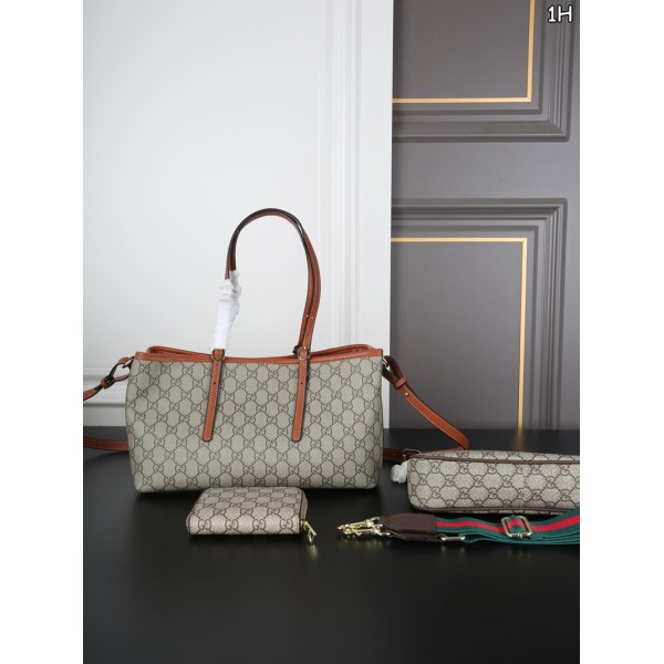 Gucciグッチレディース 総柄トートバッグ 3 点セット ハンド＆ショルダー兼用バッグ + ミニショルダー + ミニ財布グッチハイブランドバッグ斜め掛けカバンハイブランド肩掛けバッグブランド男女兼用ブランド手持ちバッグ鞄