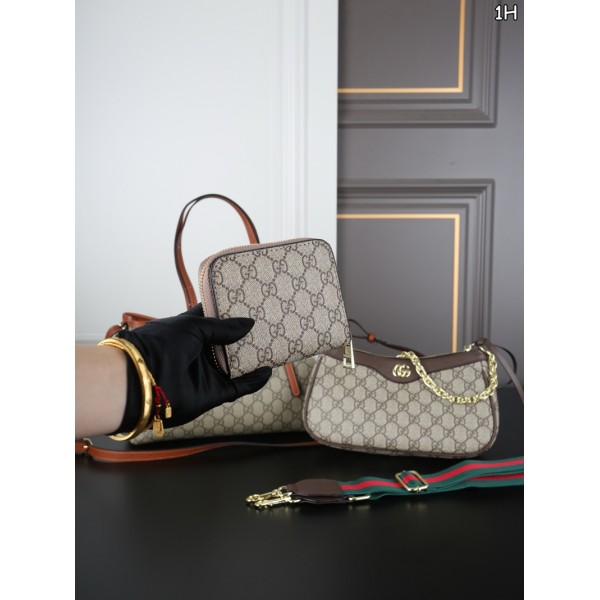 Gucciグッチレディース 総柄トートバッグ 3 点セット ハンド＆ショルダー兼用バッグ + ミニショルダー + ミニ財布グッチハイブランドバッグ斜め掛けカバンハイブランド肩掛けバッグブランド男女兼用ブランド手持ちバッグ鞄