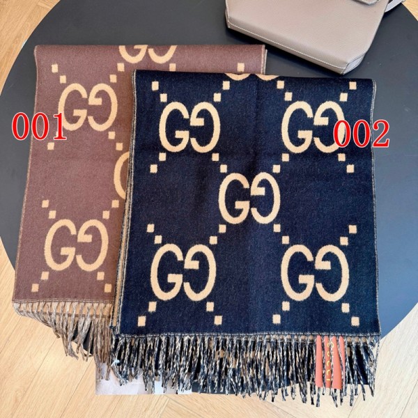 グッチGG ロゴジャガードリバーシブルマフラー｜両面配色タッセル付き大判ストール グッチGUCCI 秋冬レディースストール