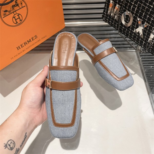 Hermes エルメス女性向けビーサン ミュール サボ ママシューズブランド室内スリッパ シャワー バス トイレ ベランダ用メンズ向けスリッパ夏履きやすいブランド ミュール  美脚 可愛い