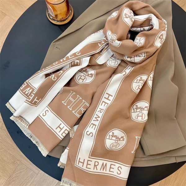 Hermes エルメスハイブランド 秋冬 マフラーレディース向け高品質ケープ 防寒マフラー肌に優しい ブランドショール男女兼用 リバーシブルマフラー 肩掛け