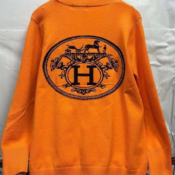Hermes エルメス ブランド セーター 春秋 やわらか ニット製 長袖 カーディガン 人気 ファション 前開きセーター