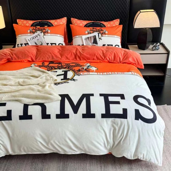 Hermes エルメスシングル セミダブル ダブル 布団カバー セットハイブランド激安布団カバー ベッドシート 枕カバー 4点セット布団カバー シール 枕カバーブランド おすすめ寝具偽物新作