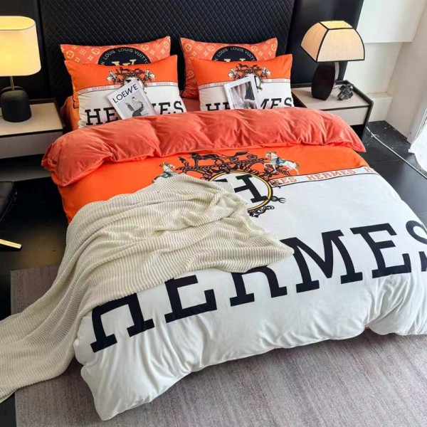 Hermes エルメスシングル セミダブル ダブル 布団カバー セットハイブランド激安布団カバー ベッドシート 枕カバー 4点セット布団カバー シール 枕カバーブランド おすすめ寝具偽物新作