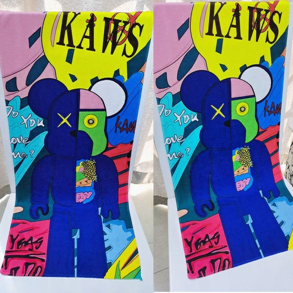 Kaws カウズブランドヘアドライタオル ハンドタオル 2点セット 耐洗濯ハイブランドシャワータオル 大幅 吸水タオルハイブランド タオル ギフトフェイスタオル ブランド 人気 35*75cm+70*140cm