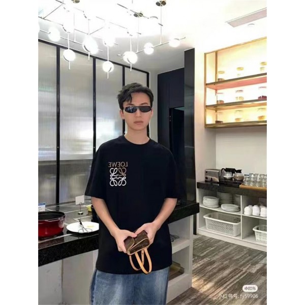 ブランド ロエベ Tシャツ コットン製 メンズ tシャツ 半袖 loewe レディーストップス 定番ロゴ シンプル お洒落 シンプル 綿シャツ 丸首 抗菌防臭 吸汗通気 ベーシック 流行り カジュアル 上着 XS~5XL