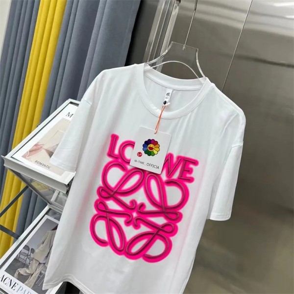 ブランド ロエベ  tシャツ メンズ半袖 コットン製 LOEWE レディース上着 刺繍ロゴ 丸首 柔らかい 高級 ファッション 男女兼用 シンプル 蛍光デザイン 個性 X~4XL