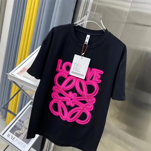 ブランド ロエベ  tシャツ メンズ半袖 コットン製 LOEWE レディース上着 刺繍ロゴ 丸首 柔らかい 高級 ファッション 男女兼用 シンプル 蛍光デザイン 個性 X~4XL