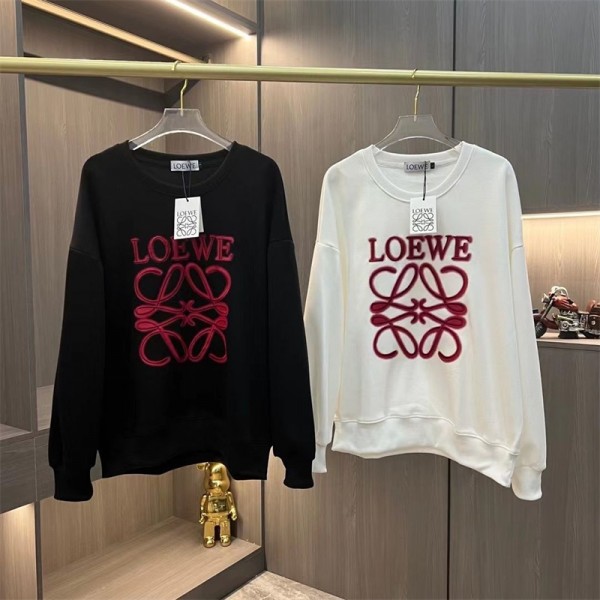 ロエベ ブランド パーカー ペアルック LOEWE 長袖 tシャツ ファッション 高品質 プルオーバー トレーナー スウェット コットン 肌に優しい 柔らかい 大き目ロゴ 男女兼用 カジュアル スタイリッシュ 春秋冬