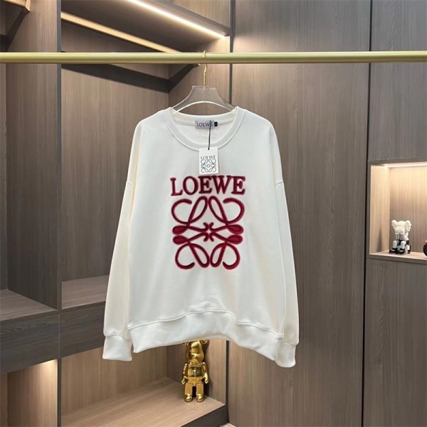 ロエベ ブランド パーカー ペアルック LOEWE 長袖 tシャツ ファッション 高品質 プルオーバー トレーナー スウェット コットン 肌に優しい 柔らかい 大き目ロゴ 男女兼用 カジュアル スタイリッシュ 春秋冬