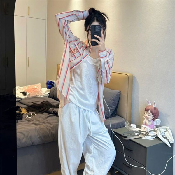 ロエベ シャツ レディース 長袖 カジュアル LOEWE ブランドブラウス ゆったり  ストライプ 長め カジュアルシャツ トップス 流行り S- 2xl ワイシャツ オールシーズン ホワイト 春 夏 秋 シンプル