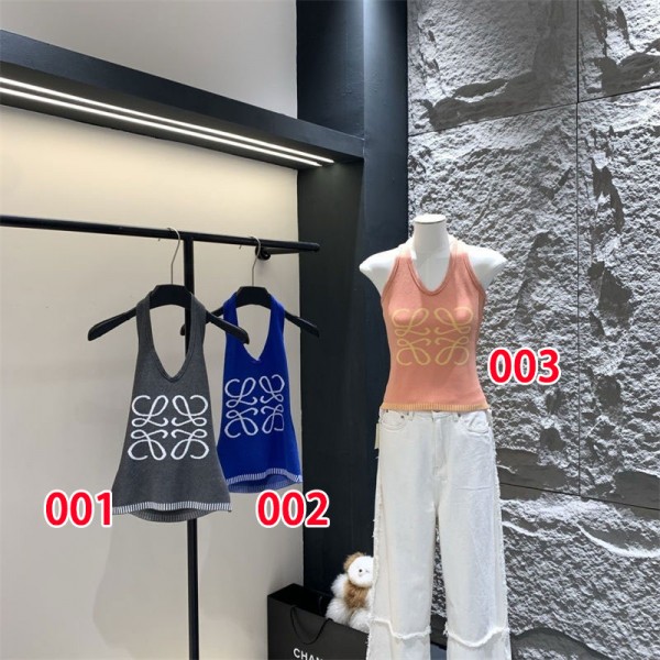LOEWE ロエベニットキャミソール ハイブランドショート丈でおへそを出したノースリーブタンクトップニットレディース ニットタンクトップ ラウンドネックカップニットタンクトップ
