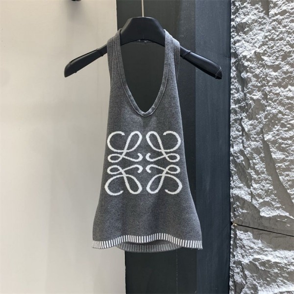 LOEWE ロエベニットキャミソール ハイブランドショート丈でおへそを出したノースリーブタンクトップニットレディース ニットタンクトップ ラウンドネックカップニットタンクトップ