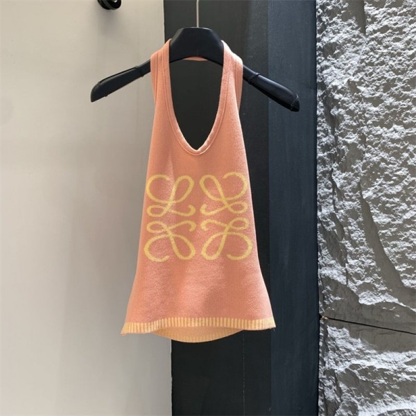 LOEWE ロエベニットキャミソール ハイブランドショート丈でおへそを出したノースリーブタンクトップニットレディース ニットタンクトップ ラウンドネックカップニットタンクトップ