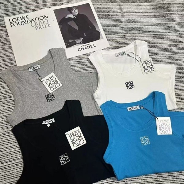 LOEWE ロエベハイブランドキャミソール レディース トップス タンクトップ Uネック 刺繍 S - 3XL スリップ インナー リブタンクトップ おしゃれ 可愛い 高弾性 速乾 夏 UVカット 細身効果 脇下隠し 胸元隠し 肌に優しい 部屋着