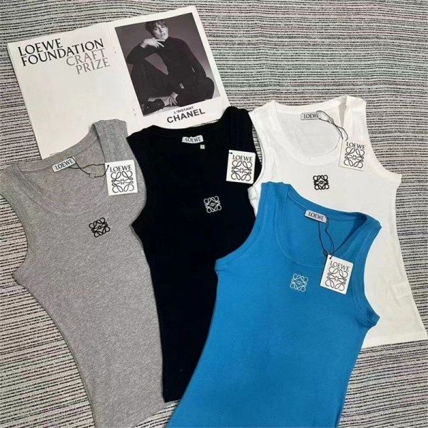 LOEWE ロエベハイブランドキャミソール レディース トップス タンクトップ Uネック 刺繍 S - 3XL スリップ インナー リブタンクトップ おしゃれ 可愛い 高弾性 速乾 夏 UVカット 細身効果 脇下隠し 胸元隠し 肌に優しい 部屋着