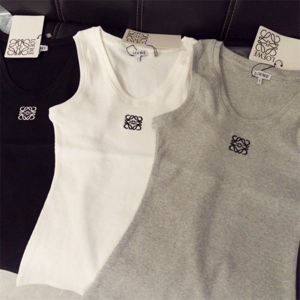 LOEWE ロエベハイブランドキャミソール レディース トップス タンクトップ Uネック 刺繍 S - 3XL スリップ インナー リブタンクトップ おしゃれ 可愛い 高弾性 速乾 夏 UVカット 細身効果 脇下隠し 胸元隠し 肌に優しい 部屋着