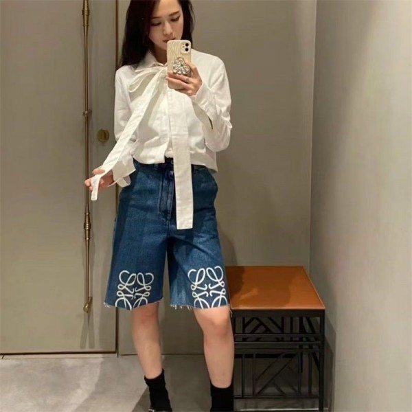 ロエベ 半ズボン レディース Loewe ブランド デニム 半ズボン ショートパンツ レディース 五分丈 夏 ハーフパンツ レトロカジュアル ハイウエストストレートレッグ ハイウエスト 短パン ショート 薄手 S - 2XL