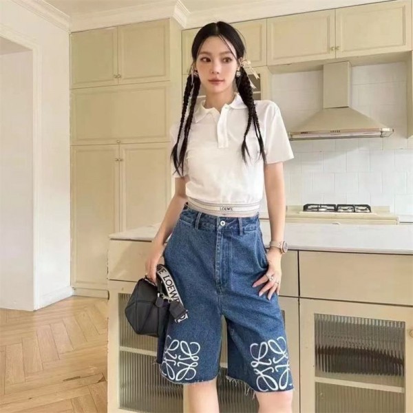 ロエベ 半ズボン レディース Loewe ブランド デニム 半ズボン ショートパンツ レディース 五分丈 夏 ハーフパンツ レトロカジュアル ハイウエストストレートレッグ ハイウエスト 短パン ショート 薄手 S - 2XL