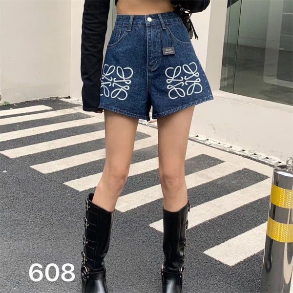 ブランドロエベデニム ショートパンツ レディース Loewe ハーフパンツ 夏 大きいサイズ キュロット 流行り ワイドパンツ ゆったり ジーンズ 短パン ポケット付き 美脚 おしゃれ S - 2XL