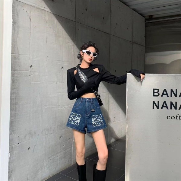 ブランドロエベデニム ショートパンツ レディース Loewe ハーフパンツ 夏 大きいサイズ キュロット 流行り ワイドパンツ ゆったり ジーンズ 短パン ポケット付き 美脚 おしゃれ S - 2XL