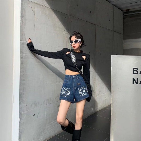 ブランドロエベデニム ショートパンツ レディース Loewe ハーフパンツ 夏 大きいサイズ キュロット 流行り ワイドパンツ ゆったり ジーンズ 短パン ポケット付き 美脚 おしゃれ S - 2XL