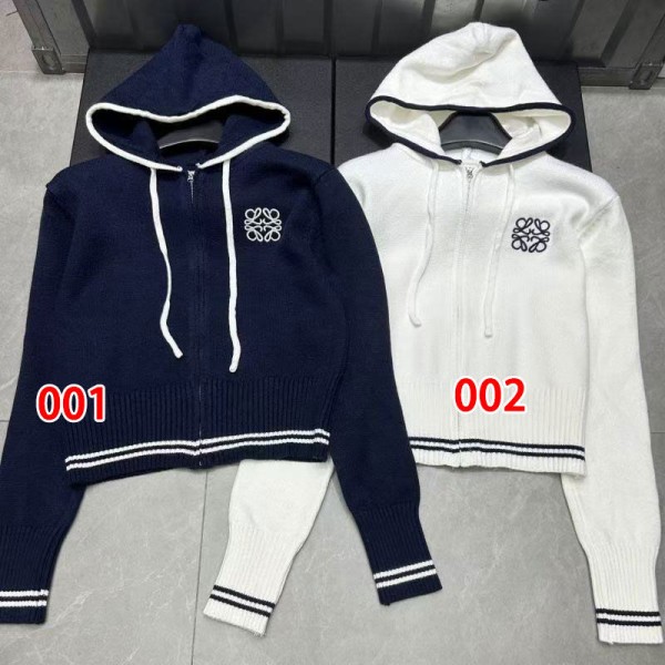 LOEWE ロエベ ブランドニットカーディガン レディース S - L フード付き トップス アウター 長袖 フリーサイズ ファスナー パーカー カットソー 秋冬 大きいサイズ