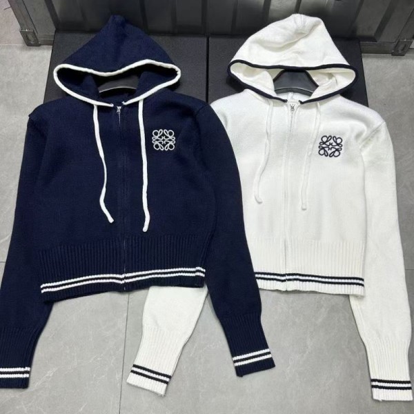 LOEWE ロエベ ブランドニットカーディガン レディース S - L フード付き トップス アウター 長袖 フリーサイズ ファスナー パーカー カットソー 秋冬 大きいサイズ