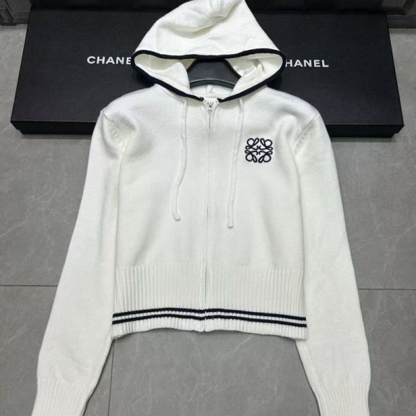 LOEWE ロエベ ブランドニットカーディガン レディース S - L フード付き トップス アウター 長袖 フリーサイズ ファスナー パーカー カットソー 秋冬 大きいサイズ