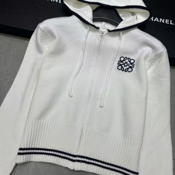 LOEWE ロエベ ブランドニットカーディガン レディース S - L フード付き トップス アウター 長袖 フリーサイズ ファスナー パーカー カットソー 秋冬 大きいサイズ