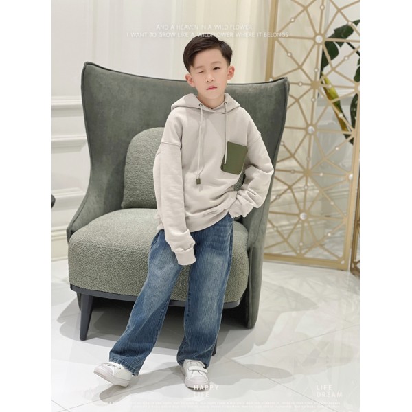 LOEWE ロエベブランド子供パーカー 女の子 男の子 スウェット キッズ トレーナー 綿 トップス 長袖 上着 丸襟 子供服 春秋冬 ポケット付き お洒落 100-165cm