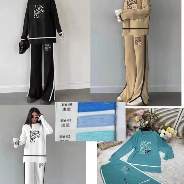 LOEWE ロエベブランドニットトップス  ワイドパンツ セットアップ ニット レディース  セータートップス 秋服 冬服 秋 冬 カジュアル ワンマイル おしゃれ 旅行 スキッパー S¬2XL