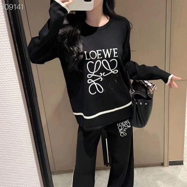 LOEWE ロエベブランドニットトップス  ワイドパンツ セットアップ ニット レディース  セータートップス 秋服 冬服 秋 冬 カジュアル ワンマイル おしゃれ 旅行 スキッパー S¬2XL
