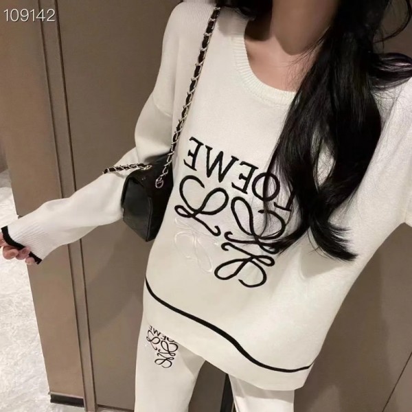 LOEWE ロエベブランドニットトップス  ワイドパンツ セットアップ ニット レディース  セータートップス 秋服 冬服 秋 冬 カジュアル ワンマイル おしゃれ 旅行 スキッパー S¬2XL