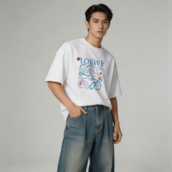 LOEWE ロエベブランドtシャツ 上着 カジュアル 韓国 短袖 tシャツブランドペア揃い服 コピー 激安屋tシャツ ユニセック ブランドS-3XL