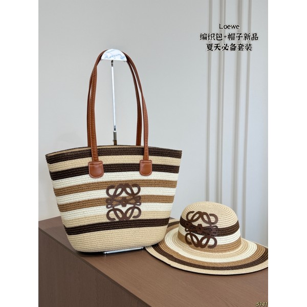 ブランドロエベ Loewe 麦わらトートバッグ+麦わら帽 2点セット UVカット ストローハット 日焼け防止 サンハット 紫外線対策 通気性 軽量 つば広 可愛い 夏 ピクニック キャップ アウトドア 通学 旅行 