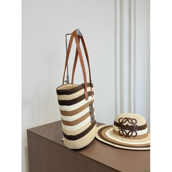 ブランドロエベ Loewe 麦わらトートバッグ+麦わら帽 2点セット UVカット ストローハット 日焼け防止 サンハット 紫外線対策 通気性 軽量 つば広 可愛い 夏 ピクニック キャップ アウトドア 通学 旅行 
