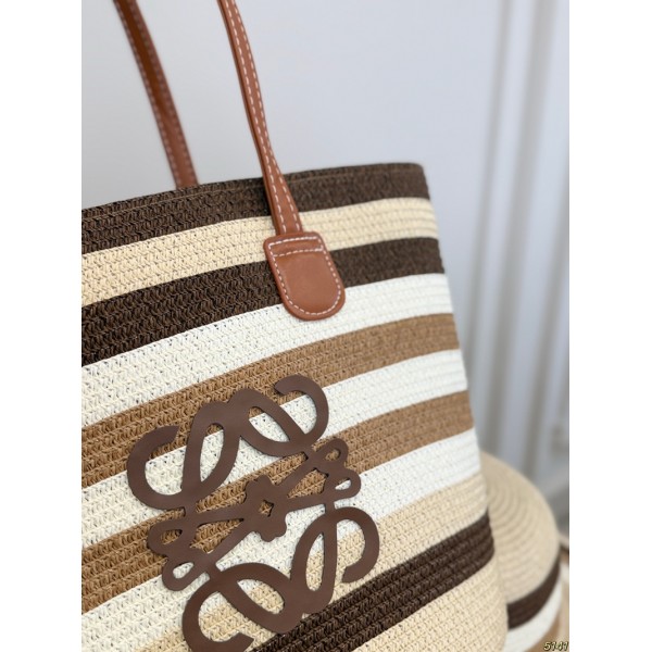 ブランドロエベ Loewe 麦わらトートバッグ+麦わら帽 2点セット UVカット ストローハット 日焼け防止 サンハット 紫外線対策 通気性 軽量 つば広 可愛い 夏 ピクニック キャップ アウトドア 通学 旅行 