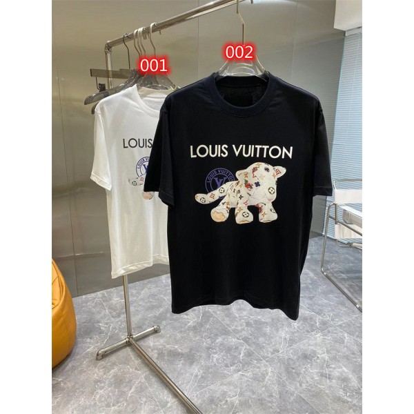 ルイヴィトン ブランド Tシャツ メンズ カジュアル シンプル 夏 LV 半袖 ゆったり 心地よい 虎のプリント柄 tシャツ半袖Tシャツ男性と女性の半袖トップスのカップルの白黒 S~5XL