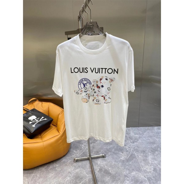 ルイヴィトン ブランド Tシャツ メンズ カジュアル シンプル 夏 LV 半袖 ゆったり 心地よい 虎のプリント柄 tシャツ半袖Tシャツ男性と女性の半袖トップスのカップルの白黒 S~5XL