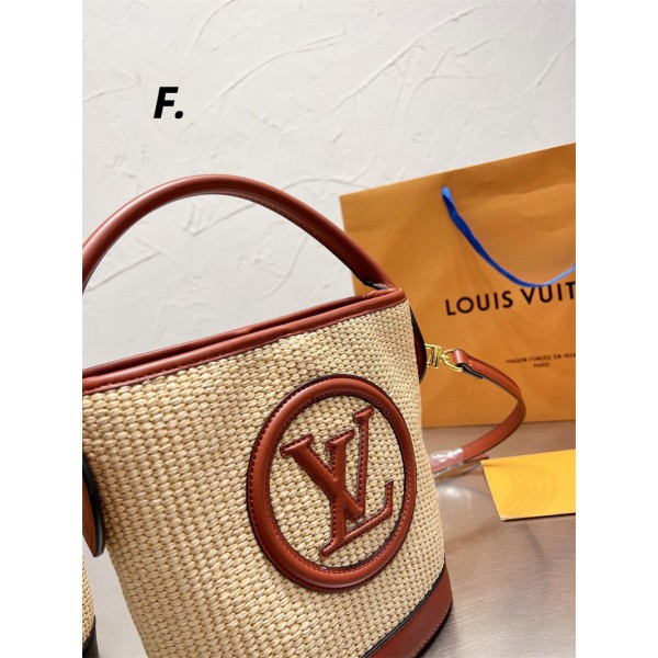 ルイヴィトン バック ショルダーバッグ バケットバッグ ブランド LV かごバッグ 上品 編み バッグ ハンドバック 2wayバッグ 耐久性 革バイヤーテープ 高級感溢れ 