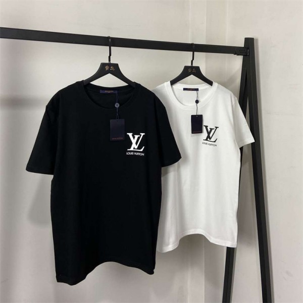 ルイヴィトン ブランド tシャツ 半袖 メンズ シンプル 黒白 louis vuitton プリント柄 丸首 Tシャツ ファッション 男女通用 トレンド感抜群 カジュアル コットン％ 着心地よい 大きいサイズ XS~4XL